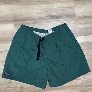 Columbia Size XL Dk Green Mesh Lined Belted Swim Trunks Bathing Suit Omni-Shade